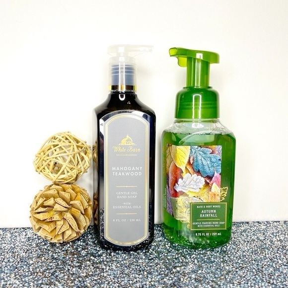 Bath & Body White Barn Hand Soap Bundle Mahogany Teakwood Autumn Rainfall NWT - Picture 1 of 3